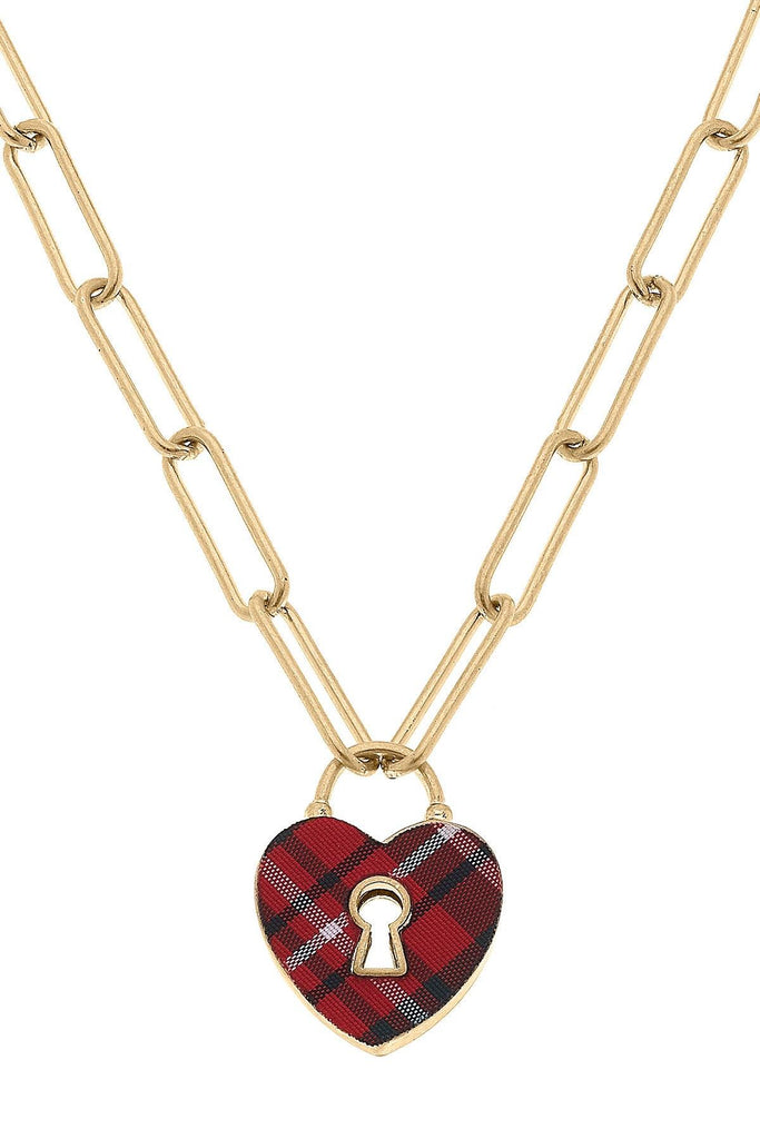 Monclér Heart Padlock Necklace in Tartan - Canvas Style