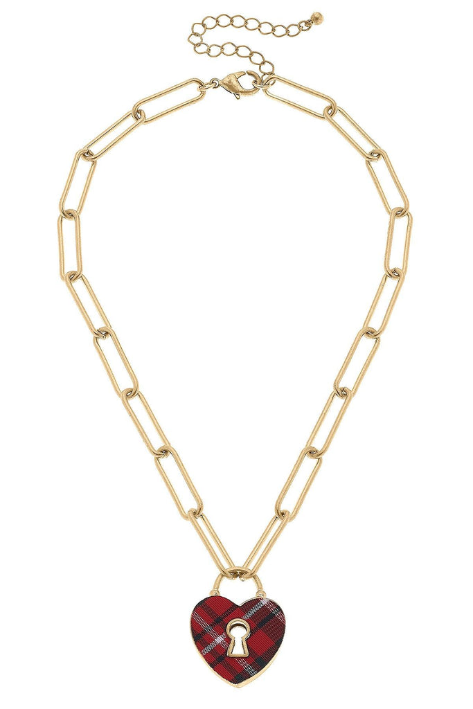 Monclér Heart Padlock Necklace in Tartan - Canvas Style