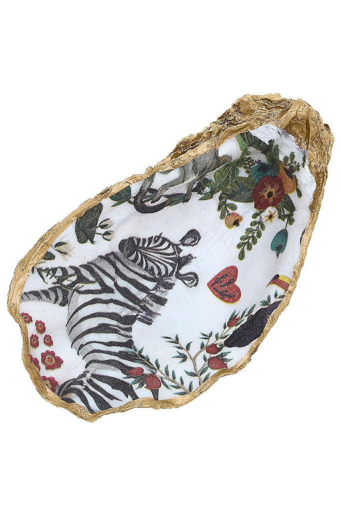 Murphy Decoupage Oyster Ring Dish in Black, White & Green - Canvas Style