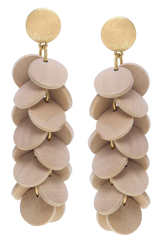 Naya Wood Disc Cluster Statement Earrings in Worn Gold - Canvas Style