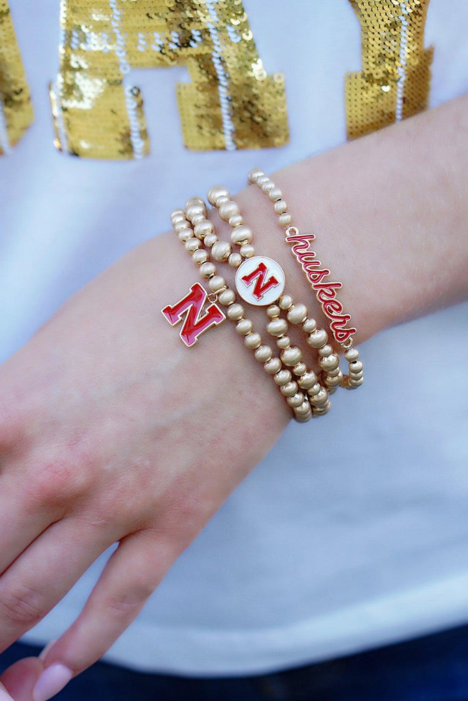 Nebraska Cornhuskers 2-Row Ball Bead Stretch Bracelet - Canvas Style