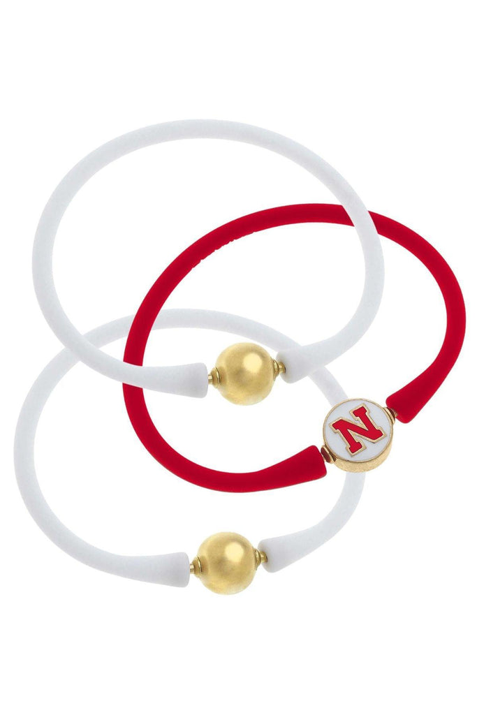 Nebraska Cornhuskers 24K Gold Plated Bali Bracelet Stack (Set of 3) - Canvas Style