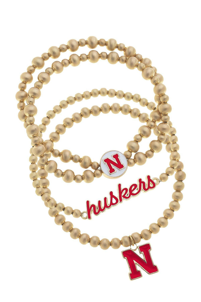 Nebraska Cornhuskers Ball Bead Stretch Bracelet Stack - Canvas Style