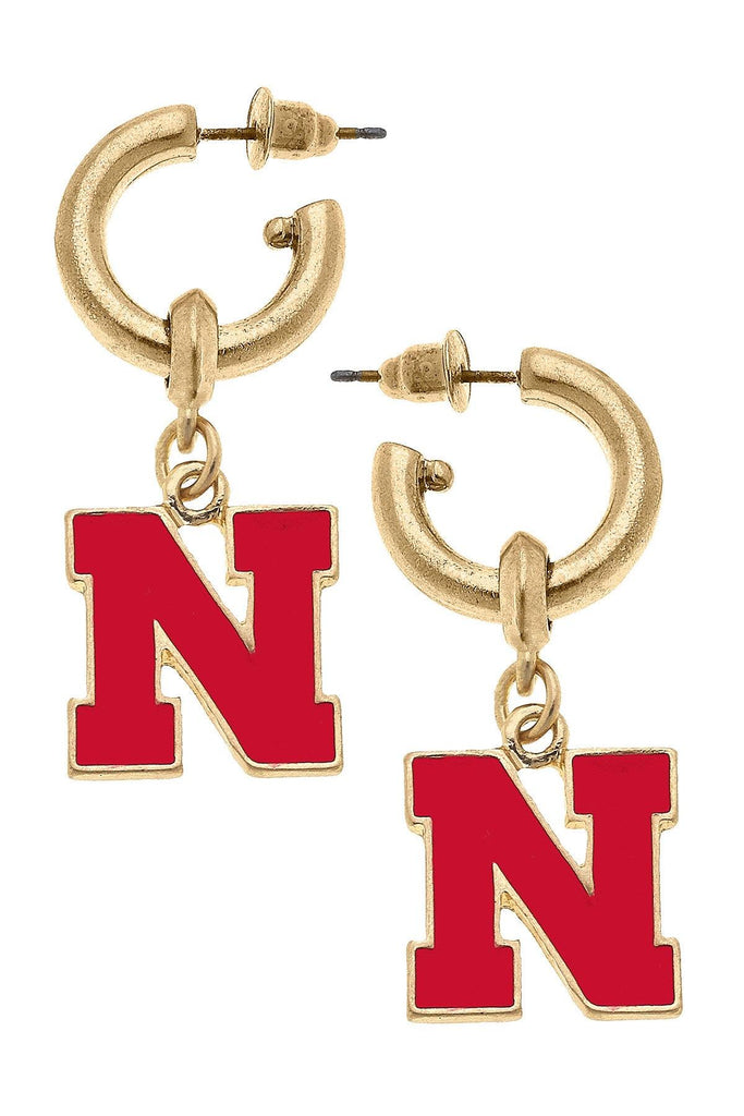 Nebraska Cornhuskers Enamel Drop Hoop Earrings - Canvas Style