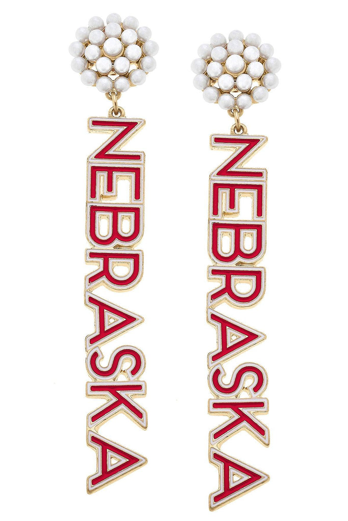 Nebraska Cornhuskers Pearl Cluster Outline Enamel Drop Earrings - Canvas Style