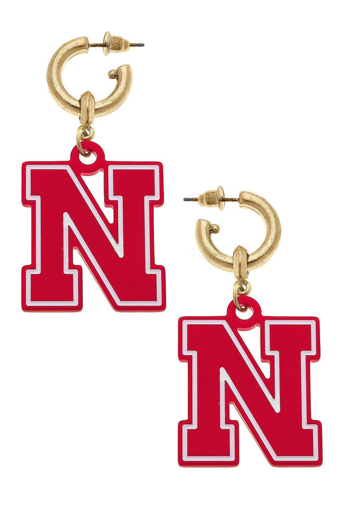 Nebraska Cornhuskers Resin Logo Drop Hoop Earrings - Canvas Style