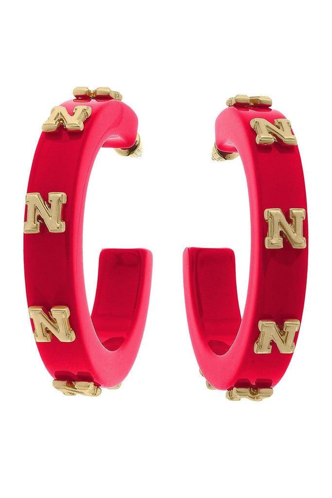 Nebraska Cornhuskers Resin Logo Hoop Earrings - Canvas Style