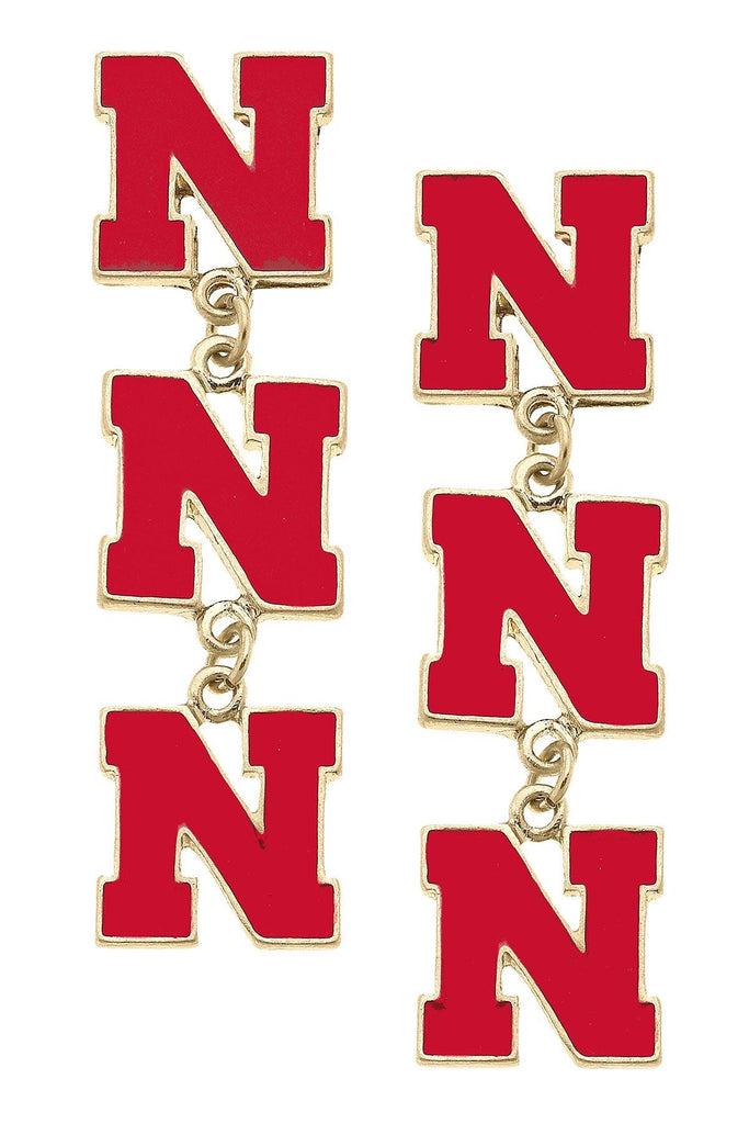 Nebraska Cornhuskers Triple Drop Enamel Earrings - Canvas Style