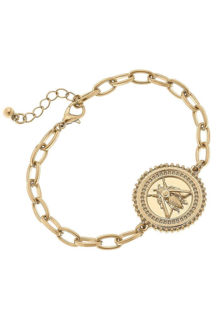 Nicolette Bee Medallion Chain Bracelet in Worn Gold - Canvas Style