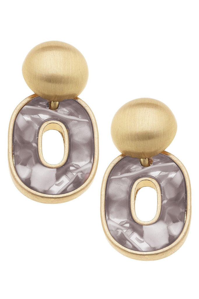 Nina Marbled Resin O Drop Earrings in Grey - Canvas Style