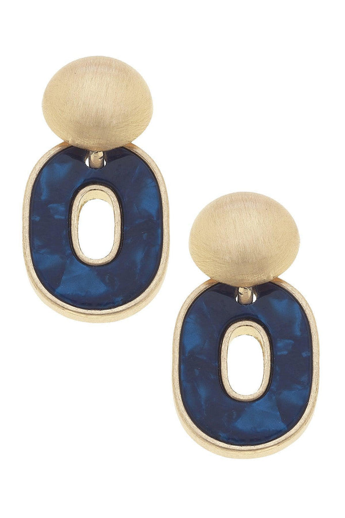 Nina Marbled Resin O Drop Earrings in Navy - Canvas Style