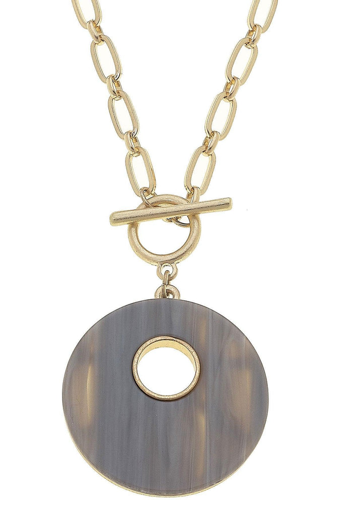 Nina Marbled Resin O Ring Toggle Necklace in Grey - Canvas Style