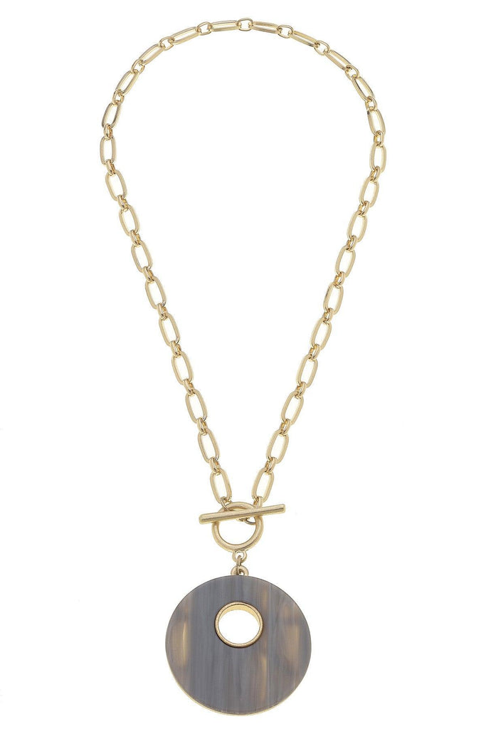 Nina Marbled Resin O Ring Toggle Necklace in Grey - Canvas Style