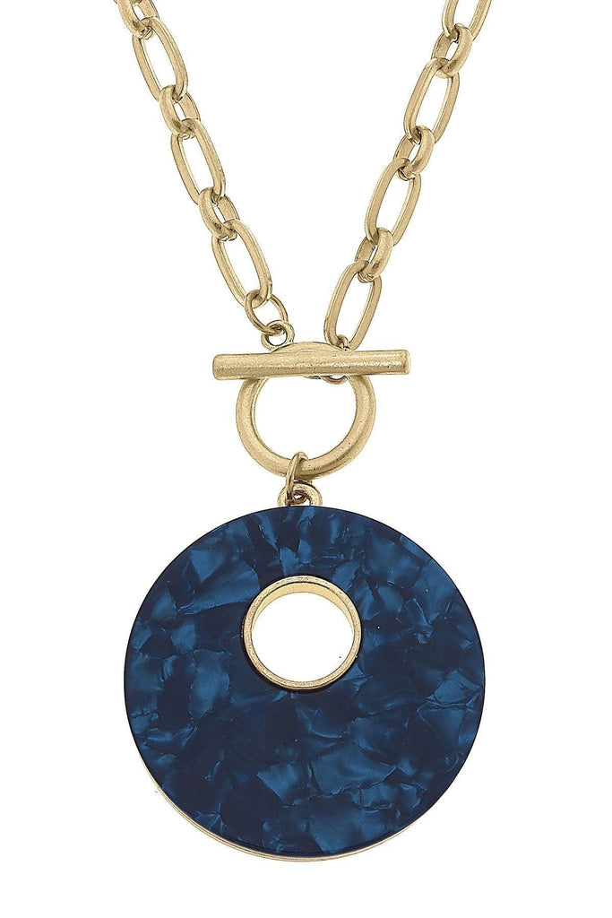 Nina Marbled Resin O Ring Toggle Necklace in Navy - Canvas Style