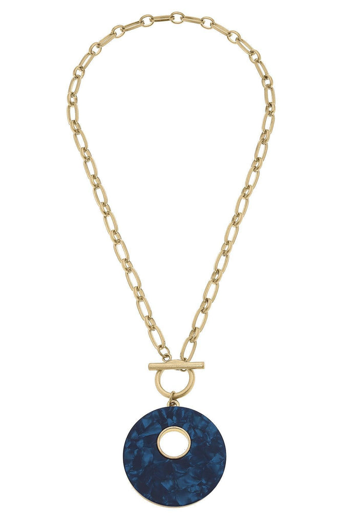 Nina Marbled Resin O Ring Toggle Necklace in Navy - Canvas Style