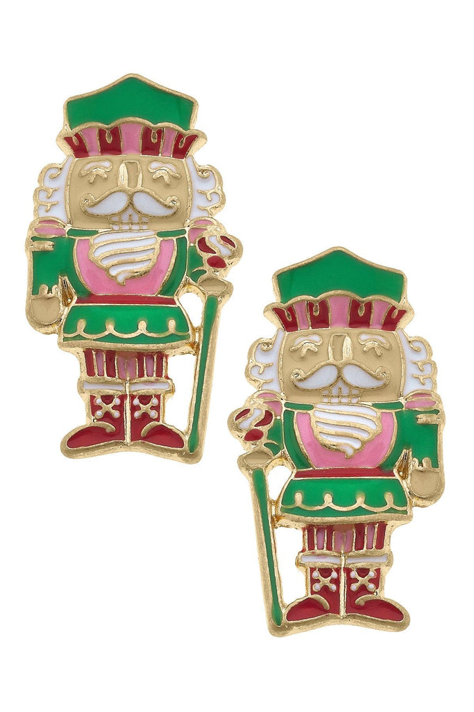 Nutcracker Enamel Stud Earrings in Pink/Green/Red - Canvas Style