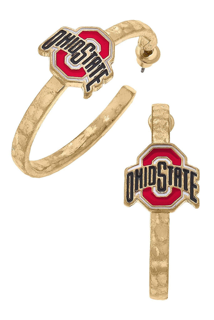 Ohio State Buckeyes Enamel Logo Hoop Earrings in Scarlet - Canvas Style