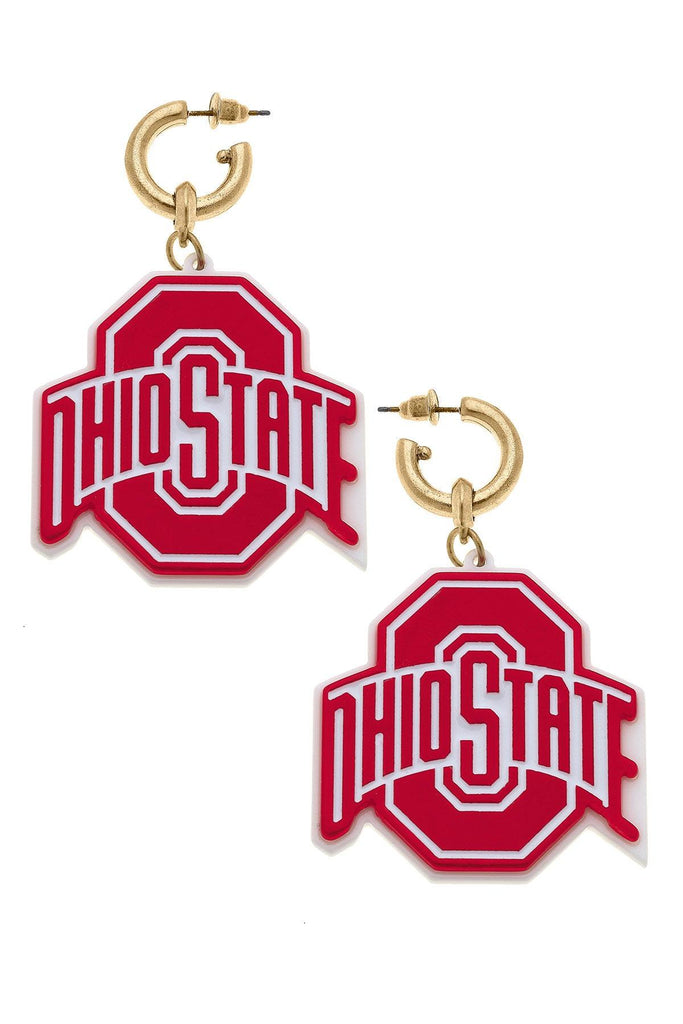 Ohio State Buckeyes Resin Logo Drop Hoop Earrings - Canvas Style