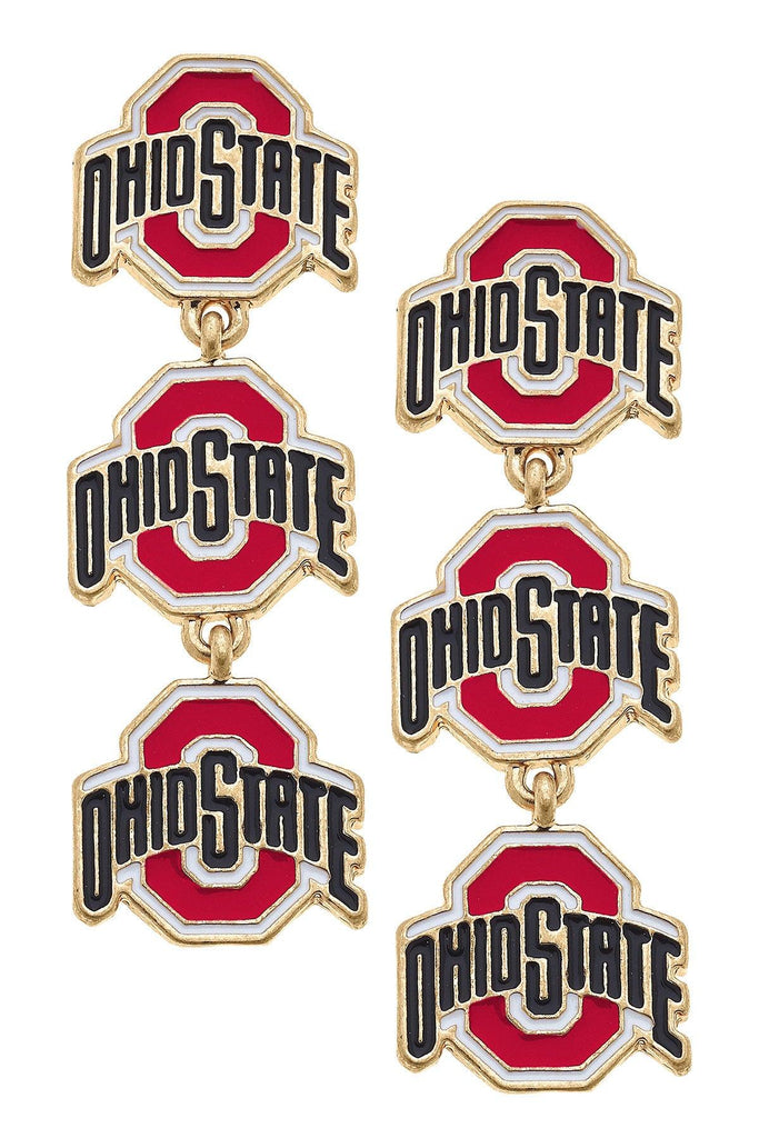 Ohio State Buckeyes Triple Drop Enamel Earrings in Scarlet - Canvas Style