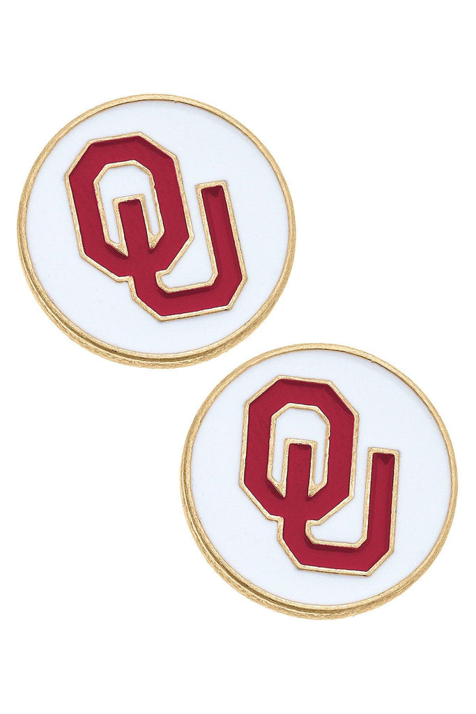 Oklahoma Sooners Enamel Disc Stud Earrings - Canvas Style