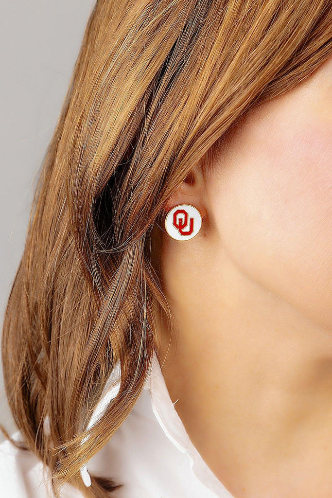 Oklahoma Sooners Enamel Disc Stud Earrings - Canvas Style