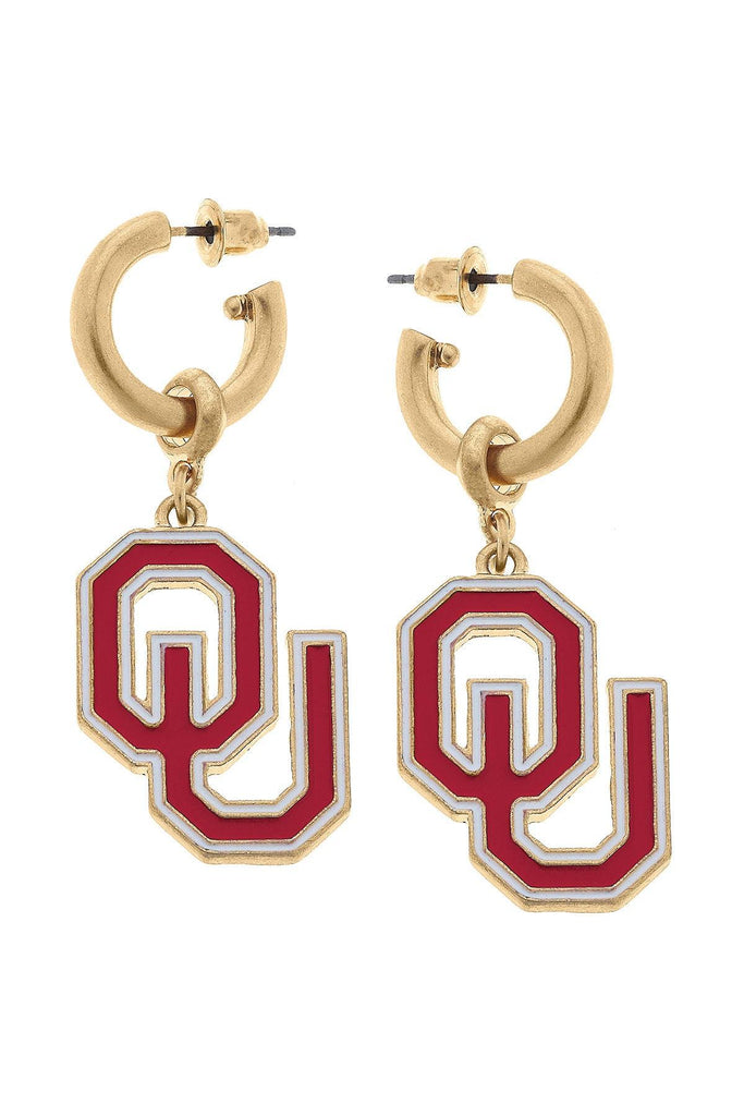 Oklahoma Sooners Enamel Drop Hoop Earrings - Canvas Style