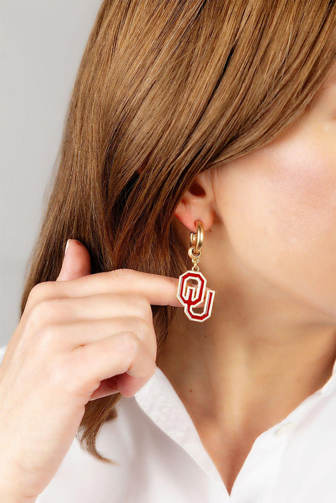 Oklahoma Sooners Enamel Drop Hoop Earrings - Canvas Style