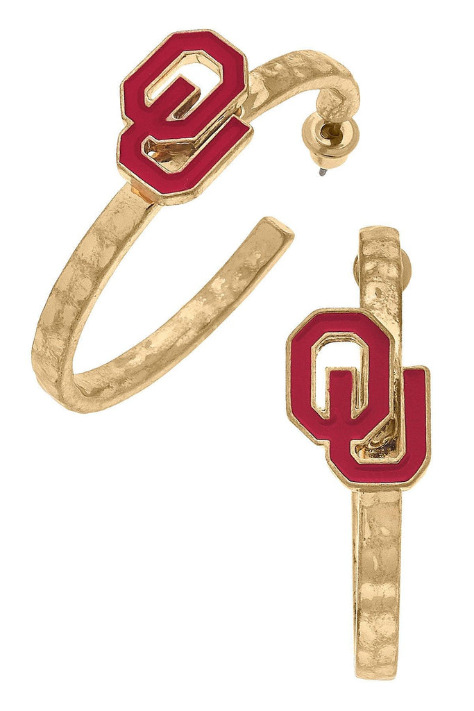 Oklahoma Sooners Enamel Logo Hoop Earrings - Canvas Style