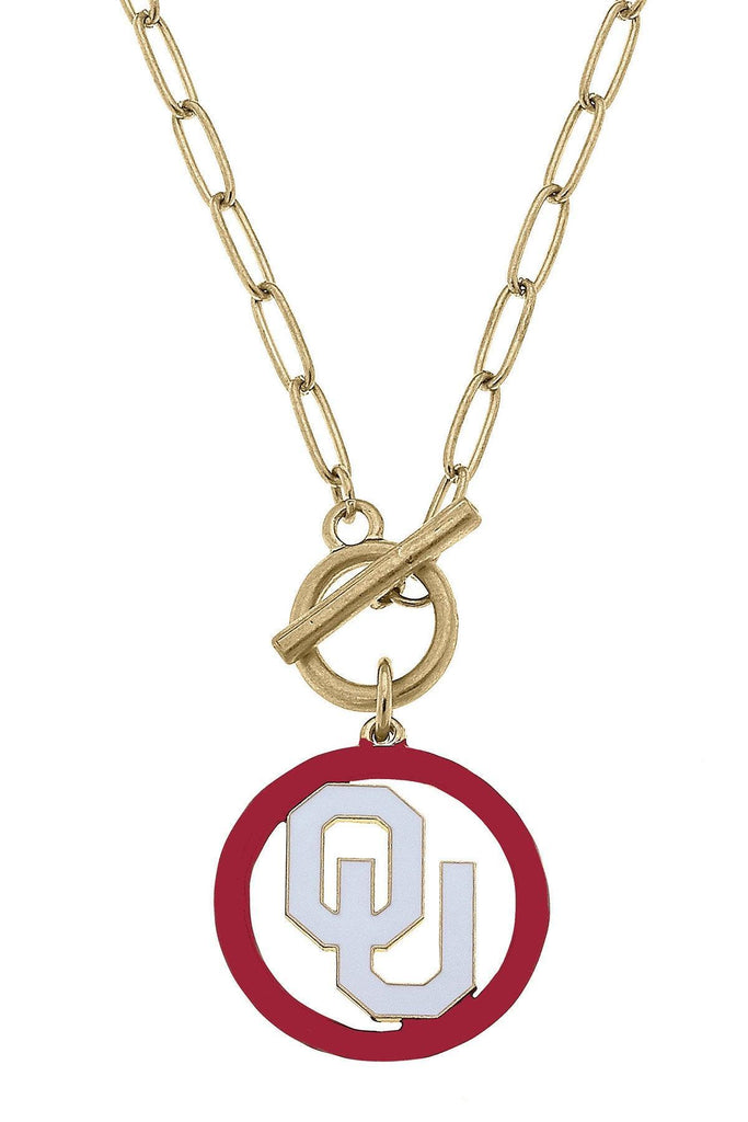 Oklahoma Sooners Logo Enamel T-Bar 16" Necklace - Canvas Style