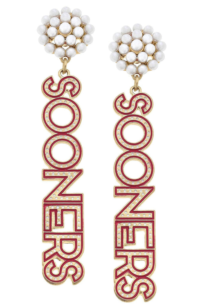 Oklahoma Sooners Pearl Cluster Dotted Enamel Drop Earrings - FINAL SALE - Canvas Style