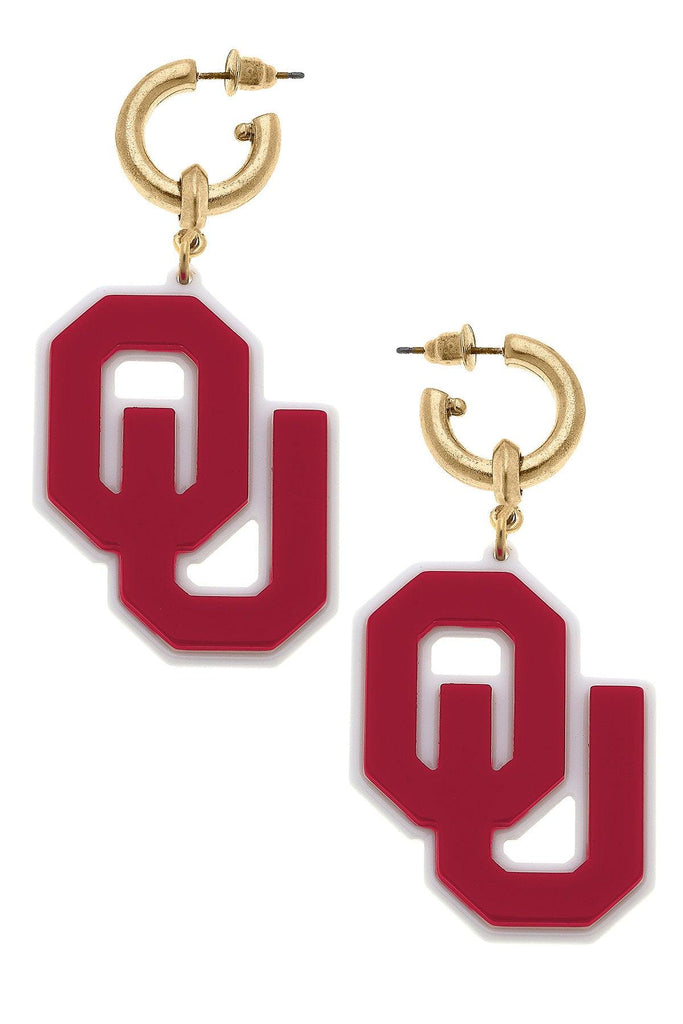 Oklahoma Sooners Resin Logo Drop Hoop Earrings - Canvas Style