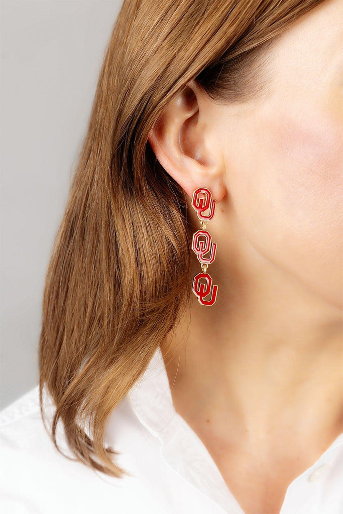 Oklahoma Sooners Triple Drop Enamel Earrings - FINAL SALE - Canvas Style