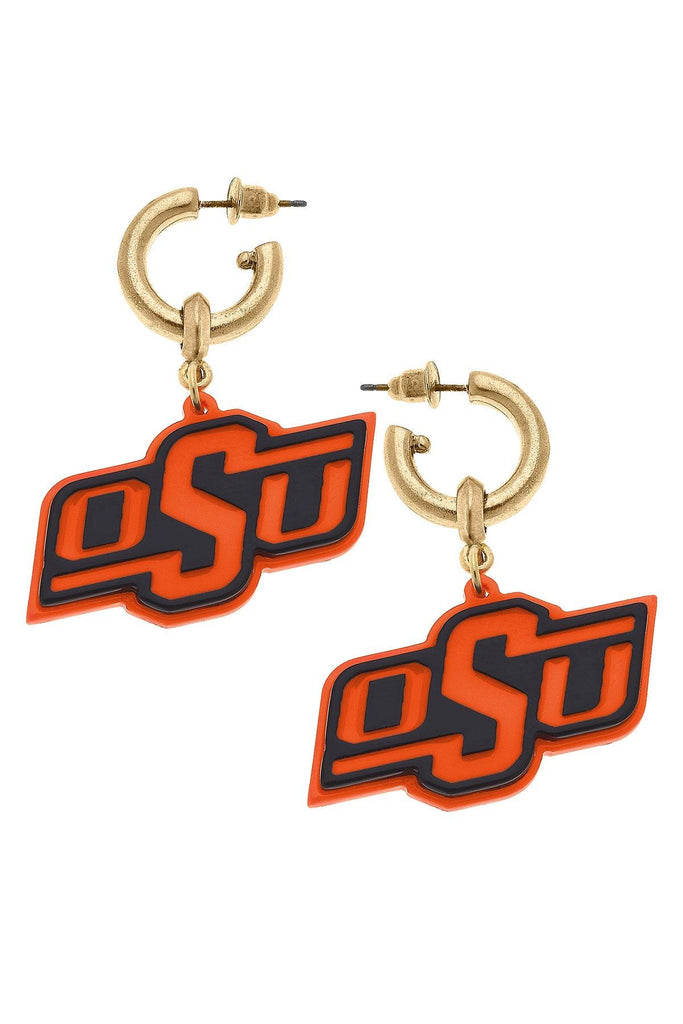 Oklahoma State Cowboys Resin Logo Drop Hoop Earrings - Canvas Style