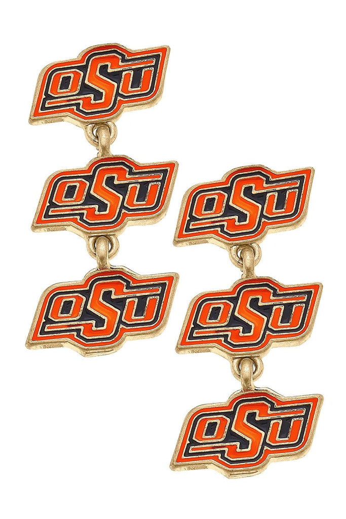 Oklahoma State Cowboys Triple Drop Enamel Earrings - Canvas Style
