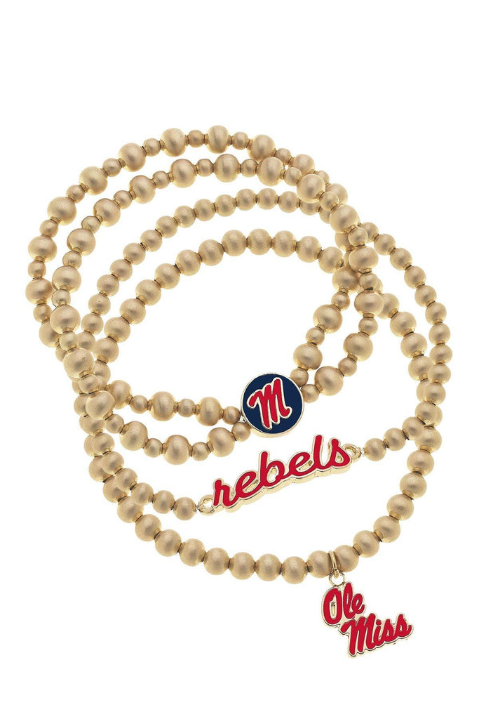 Ole Miss Rebels Ball Bead Stretch Bracelet Stack - Canvas Style