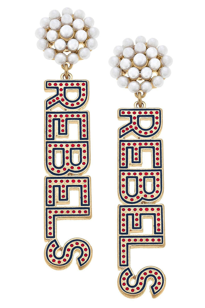 Ole Miss Rebels Pearl Cluster Dotted Enamel Drop Earrings - FINAL SALE - Canvas Style