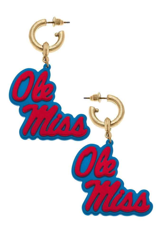 Ole Miss Rebels Resin Logo Drop Hoop Earrings - Canvas Style