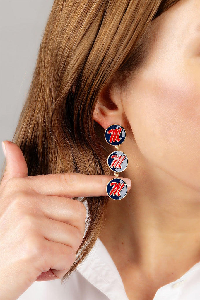 Ole Miss Rebels Triple Drop Enamel Earrings - Canvas Style