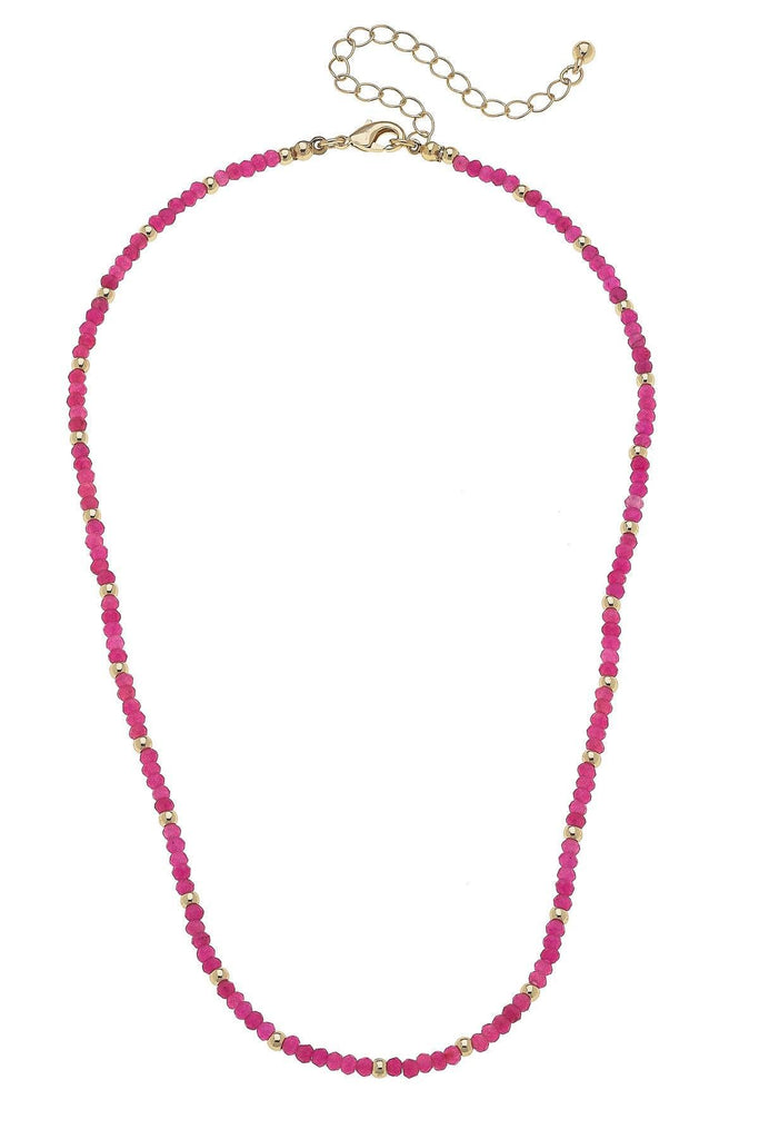 Olivia Beaded Semiprecious Gemstone Necklace in Fuchsia - Canvas Style