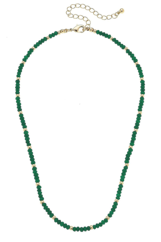 Olivia Beaded Semiprecious Gemstone Necklace in Green - Canvas Style