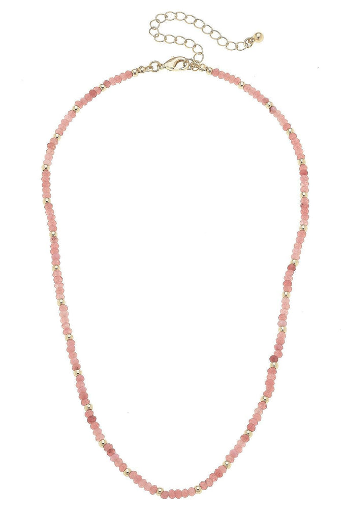 Olivia Beaded Semiprecious Gemstone Necklace in Light Pink - Canvas Style