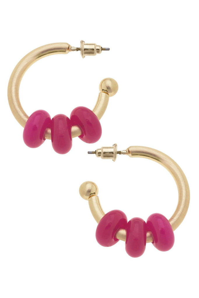 Olivia Semiprecious Beaded Mini Hoop Earrings in Fuchsia - Canvas Style