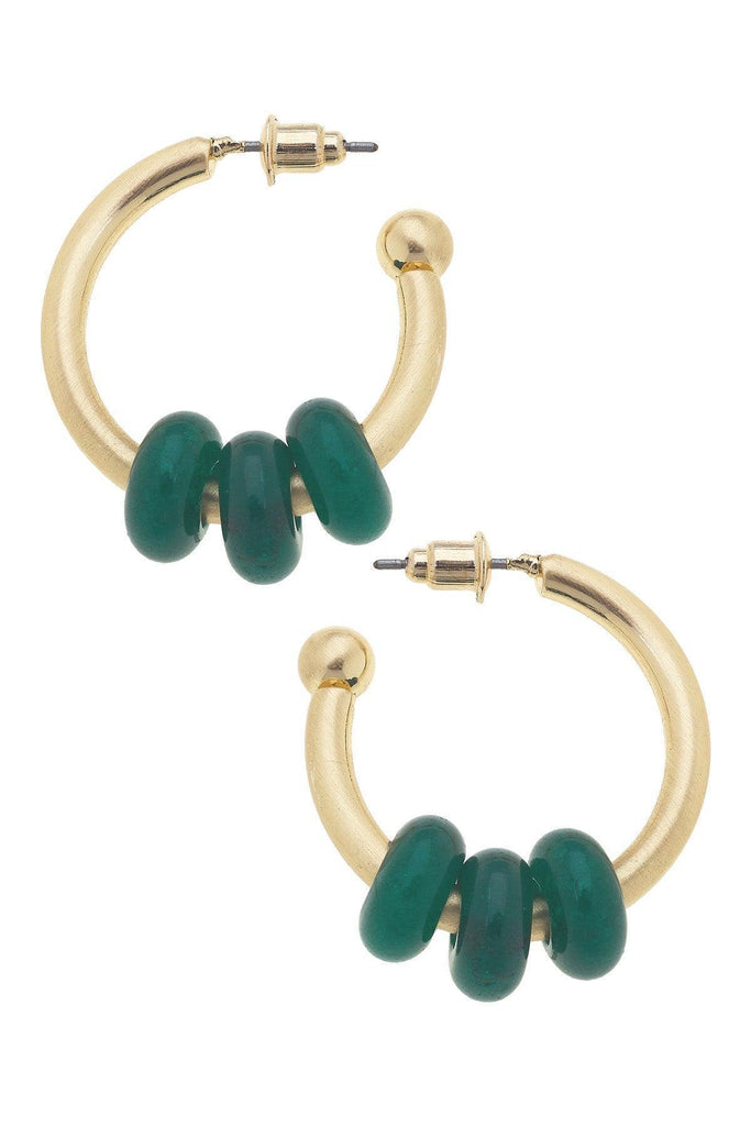 Olivia Semiprecious Beaded Mini Hoop Earrings in Green - Canvas Style