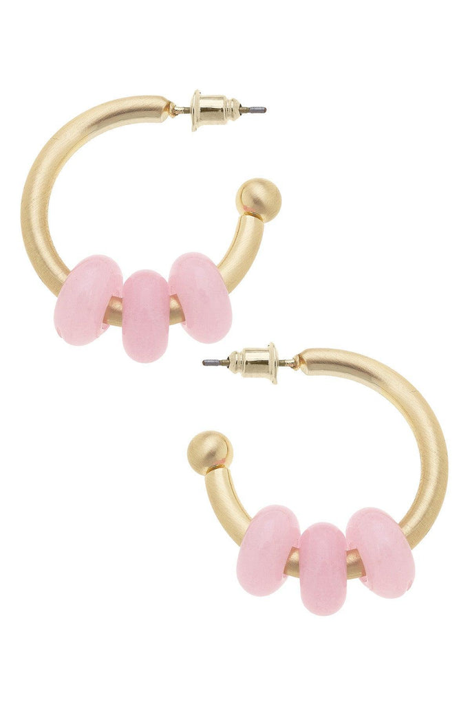 Olivia Semiprecious Beaded Mini Hoop Earrings in Light Pink - Canvas Style