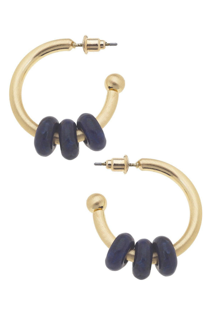 Olivia Semiprecious Beaded Mini Hoop Earrings in Navy - Canvas Style