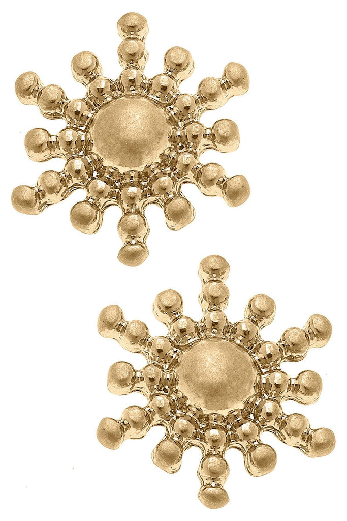 Olivia Sunburst Stud Earrings in Worn Gold - Canvas Style