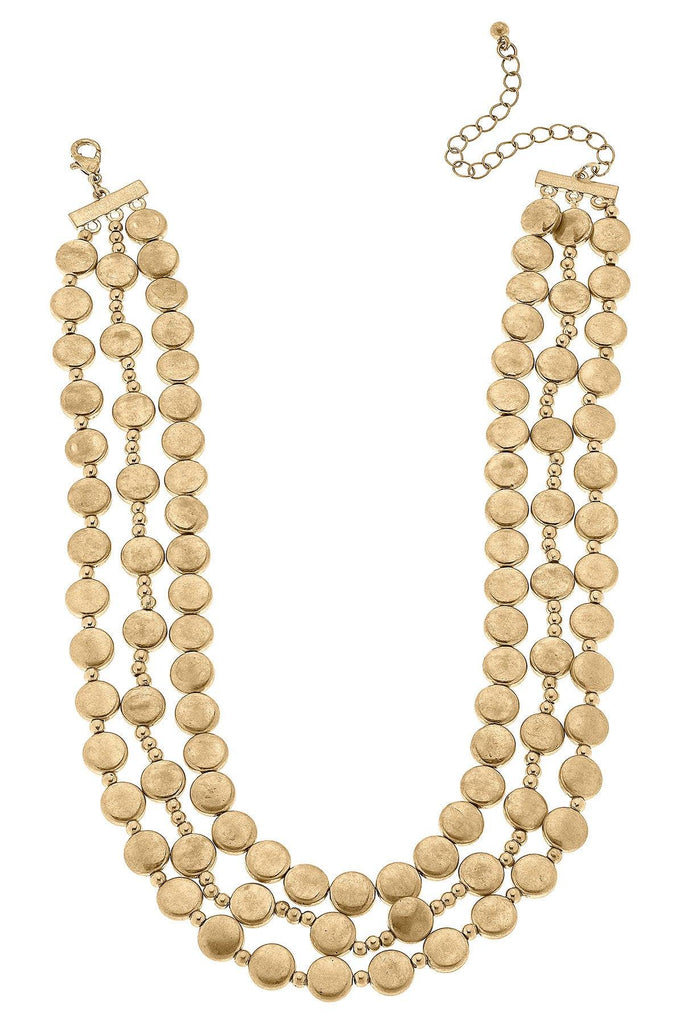 Paityn Metal Beaded Layered Necklace in Worn Gold - Canvas Style