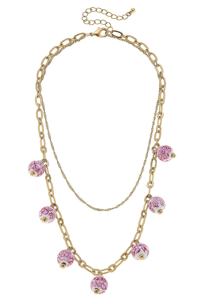 Paloma Chinoiserie Drip Necklace in Pink & White - Canvas Style