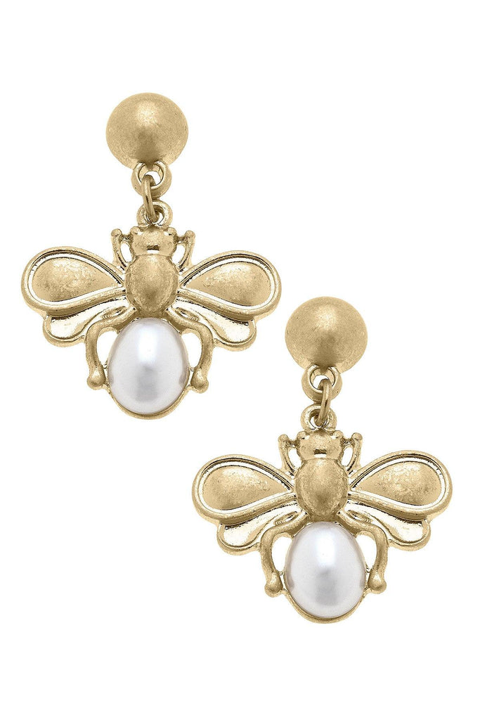 Pearl Bumble Bee Drop Earrings - Canvas Style