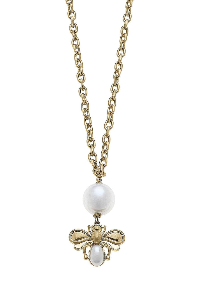 Pearl Bumble Bee Long Pendant Necklace - Canvas Style